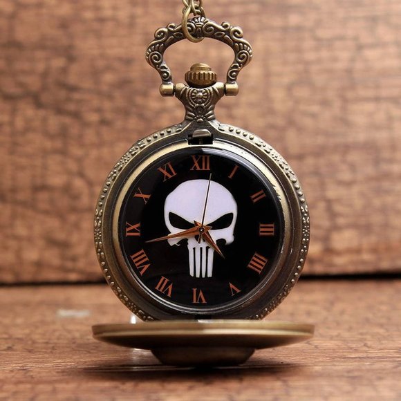 Punisher Pocket Watch NEW VIntage Antique Bronze - Picture 2 of 3